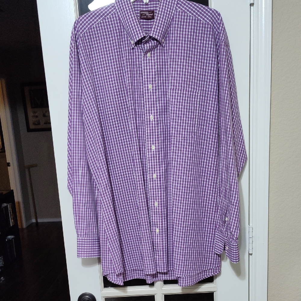 Luskey's Purple Check Long Sleeve Shirt, Size 17.5"x35"